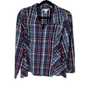 *2/$30* CJ Banks Colorful Plaid Long Sleeve Full Zip Cotton Shirt Size 2X